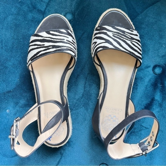 Vince Camuto Kathalia Espadrille Platform  Sandal Calf Hair Zebra Print Size 8 - Picture 14 of 15